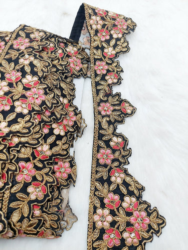 Hand Embroidered Cutwork Lace Trim In Gold Floral Embroidery, Sari Border, Trim by Yard